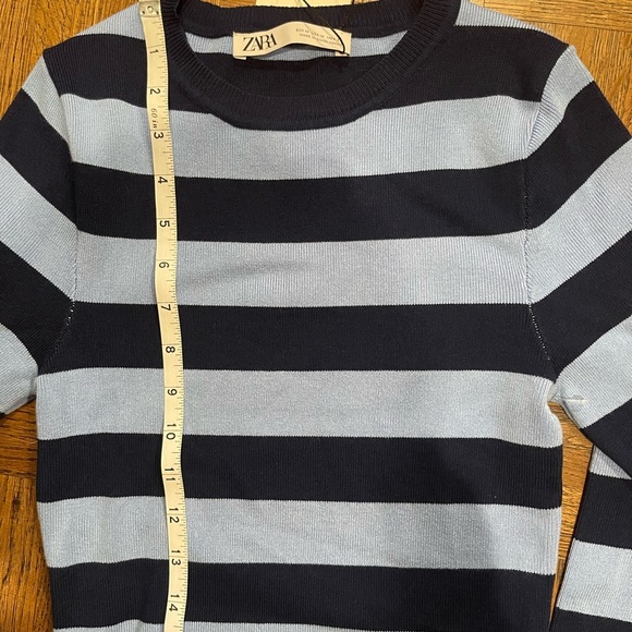 Zara Navy and Light Blue Striped Knit Crop Top Sweater M Medium NWT - Picture 10 of 10